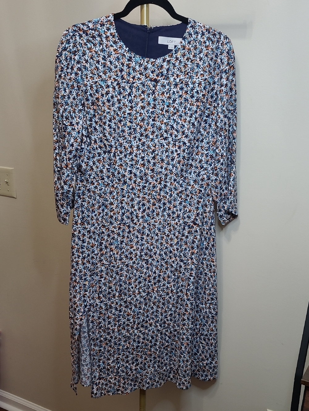 LOFT Colorful Floral Dress with Front Side Split size 8 PETITE